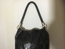 A27. Adrienne Vittadini Black Embossed Leather Shoulder Hobo Handbag