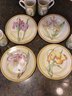 American Atelier Botanical Stoneware 6 Cups 4x3' And 8 Plates 8.25' Floral Design Iris, Orchids And Tulip,
