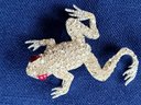 Very Blingy Frog With Red Eyes Pave Rhinestone Brooch