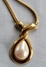Vintage Monet Gold Tone Faux Pearl Teardrop Pendant Necklace