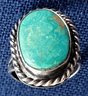 Gorgeous Vintage Turquoise Southwestern Sterling Silver Rope Edge Ring