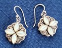 Lovely Sterling Silver And Mother Of Pearl Romantic Design Dangling Earrings