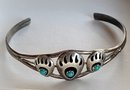 Native Sterling Silver  Bear Claw With Turquoise Cuff Bracelet