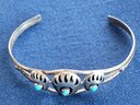 Native Sterling Silver  Bear Claw With Turquoise Cuff Bracelet
