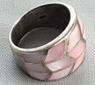 Vintage Sterling Silver 925 Beautiful Pink Mother Of Pearl Geometric Segmented Band Ring
