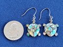 Abalone And Sterling Silver Turtle Design Dangle Earrings