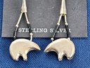 A Fabulous Pair Of Native Sterling Silver Zuni Bear Fetish & Bead Earrings