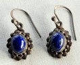 Pretty Sterling Silver & Lapis Lazuli Cabochon Dangling Vintage Earrings