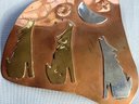 Vintage Howling Coyotes Copper & Mixed Metal Large Statement Brooch
