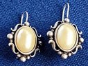 Vintage Sterling Silver 925 Southwestern Native Mother Of Pearl Cabochon Dangle Earrings