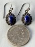 Pretty Sterling Silver & Lapis Lazuli Cabochon Dangling Vintage Earrings