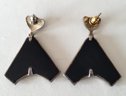 Vintage Sterling Silver Marcasite Onyx Deco Style Earrings
