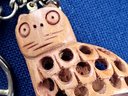 Hand Carved Vintage Wooden Folk Art Style Cat Key Chain