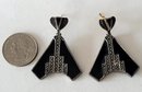 Vintage Sterling Silver Marcasite Onyx Deco Style Earrings