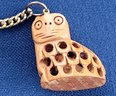 Hand Carved Vintage Wooden Folk Art Style Cat Key Chain