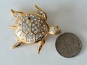 Fabulous Blingy Gold Tone & Rhinestone Sea Turtle Brooch