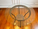 Woven Split Rattan And Iron Chairs & Glass Top Table