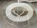 Set Two White Wicker Tables With Glass Tops