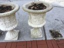 PR. Vintage Pedestal Ivy & Flower Motif Concrete Urns.