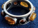 Fabulous Baltic Amber Cabochon Inset Sterling Silver Band Ring