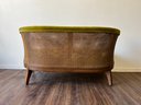 Incredible Olive Green Tufted Seat Curved Caned Back Settee