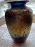 Iridized Cobalt Blue Vase, Signed 'old Art Glass'