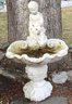 The Peeing Boy Concrete Water Garden Fountain, Shell Basin.