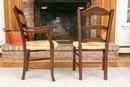 Set Of Four Carved Ladder Back And Rush Dining Chairs