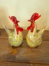 Pair Of Murano Art Glass Roosters