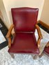 Gorgeous Pair Of Red Leather Arm Chairs With Nailhead Trim
