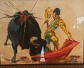Framed Bullfighting Watercolor