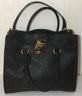A49. Michael Kors Large Black Leather Handbag, Lock & Key