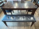 Dining Table  W/ 6 Leather Cushioned Chairs, With Matching Leather Cushioned Bench
