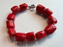 Gorgeous Chunky Red Coral Bracelet - Retail Price $450 - Sterling Silver Clasp - Very Pretty Bracelet !