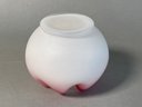 Fenton Art Glass Satin Crimped Rim Rose Vase, Pink To White Ombr