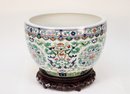 Enameled  Chinese Famille Verte Scrollwork Decorative Porcelain Jardiniere  2 Of 2