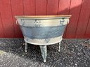 Galvanized Painted Washtub With Wooden Lid Party Tub, Drink Cooler