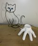 Vintage Wire  Blue Eyed Cat And Hand Candle Holder