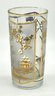 Lot Of Eight Metallic Gold Asian Pagodas & Flowering Trees Patterned Frosted Highball Glasses In Caddy