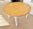 Round 2-Tone Farmhouse Style Planked Dining Table With One Leaf