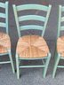 Four Green Painted Rush Seat Chairs