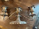 Silver Plate Double Candle Holder, Matching Pair