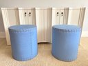 Pair Lillian August Couture Powder Blue Drum Tables With Hobnail Detail