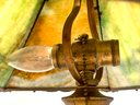 Antique Green Slag Glass Lamp On Bronze Base  (LOC: S2)