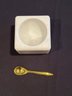 Case Of Six Marble Salt Cellars With Brass Spoon - New In Box
