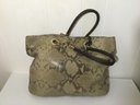 A22. Cynthia Rowley Embossed Tan, Brown Leopard Print Leather Handbag.
