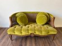 Incredible Olive Green Tufted Seat Curved Caned Back Settee