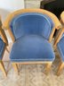 Set Six Custom Biedermeier Style Dining Chairs In Sky Blue Velvet