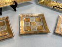 Mid Century Georges Briard Glass & Gold Platter & Plates, Celestial Greek Pattern
