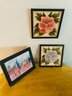 2 Stitched Floral Pictures And Watercolor City Scene